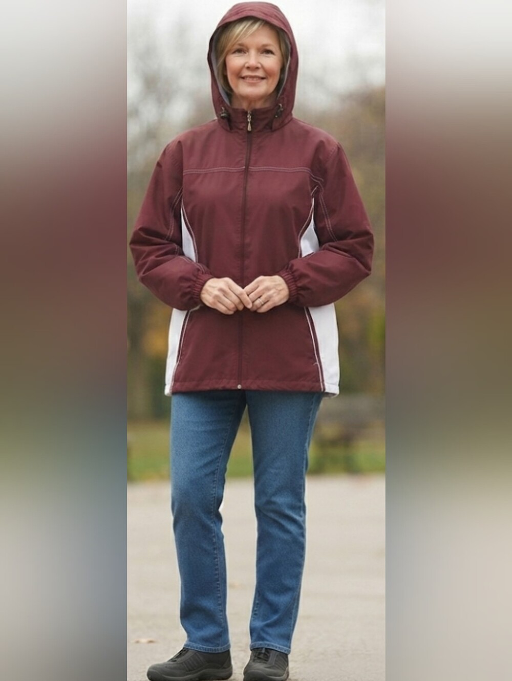 Maroon and White Hooded Jacket